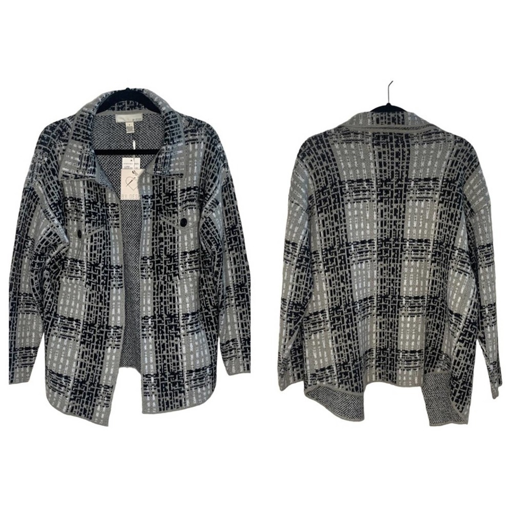 Nordstrom By Design Gray Plaid Cardigan Jacket –Open Front Cozy Layering Sweater